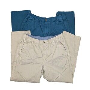Lot of 2 LL Bean Mens Lakewashed Pants Waist 34 Khaki Blue Straight Leg